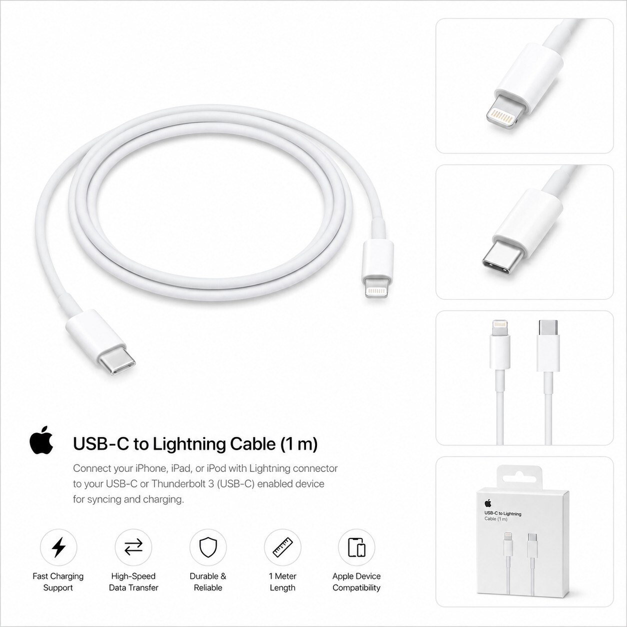 IMG-20260610-WA0620 كيبل Apple من USB-C إلى لايتننج بطول 1 متر - الصورة 1